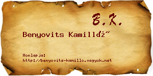 Benyovits Kamilló névjegykártya